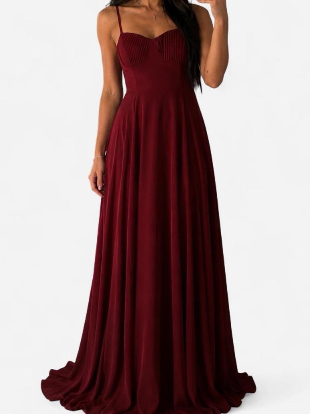 Lulu's Burgundy A-Line Dress with Spaghetti Straps